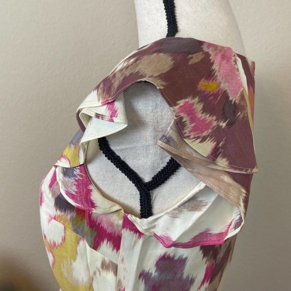 LOFT Flutter Sleeve Cream Pink Print Women's Dress Size 0 - Picture 4 of 14